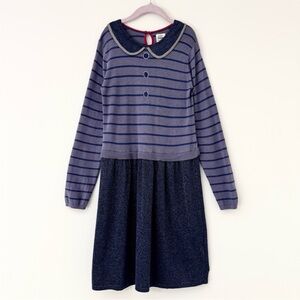 Mini Boden Peter Pan Collar, Sparkly Silver & Navy with Purple Sweater Dress